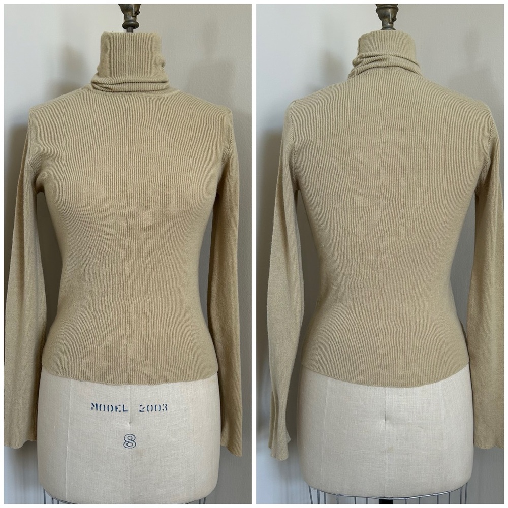 VTG 60s Beige Turtleneck Sweater Kmart Acrylic Thick Soft Knit Sz M